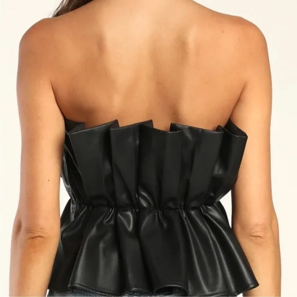 “DO+BE” Pleated Ruffle Faux Leather Top - Picture 4 of 16